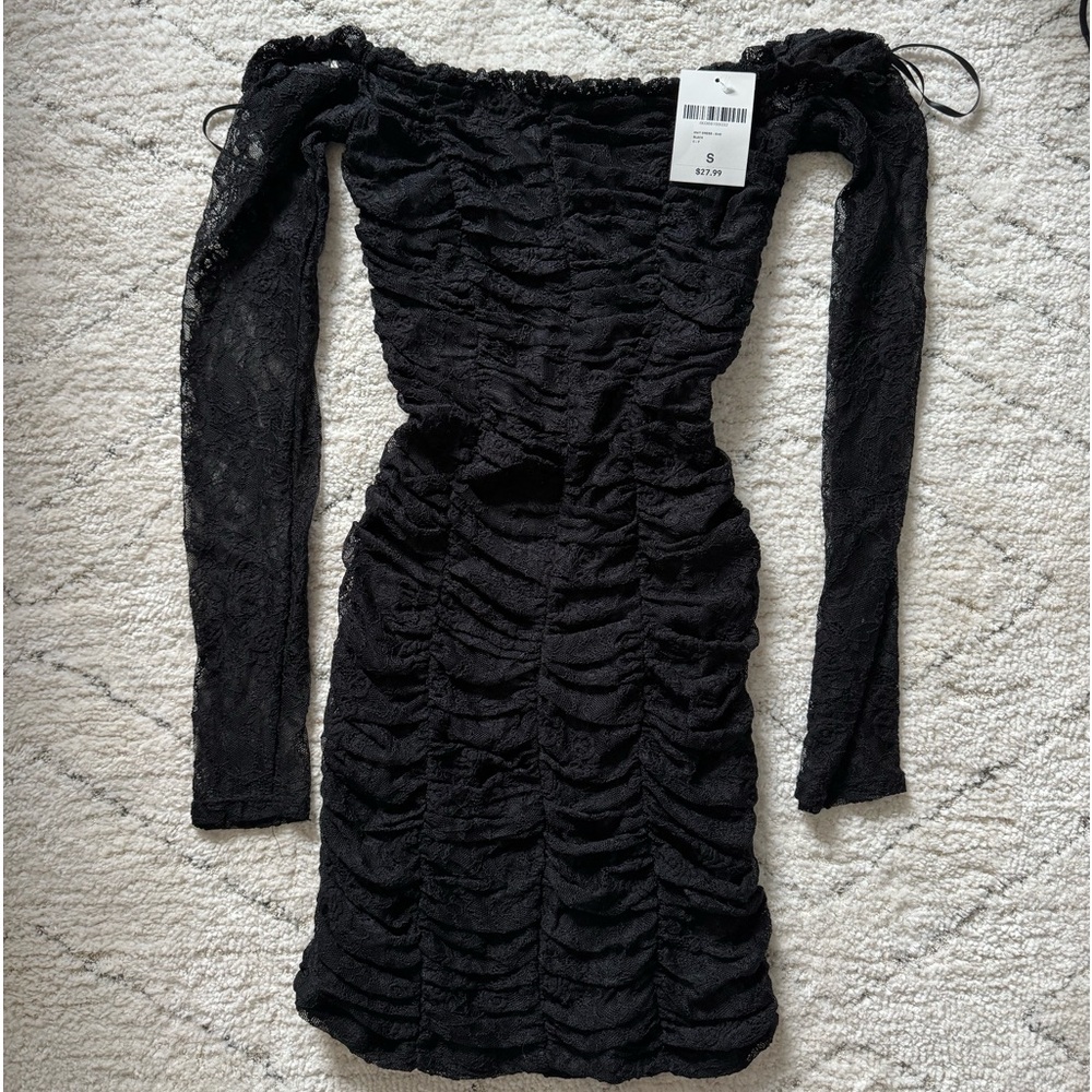 NWT black lace body con dress